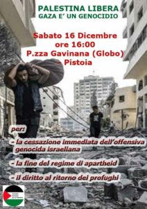 No al genocidio Palestinese! Tutti in piazza sabato 16 Dicembre!