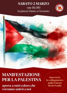 sabato 2 marzo dalle 16 alle 19 in piazza Dante una manifestazione per la Palestina