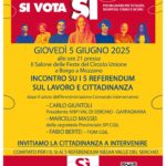 Giovedi 5 giugno 2025 Incontro sui 5 Referendum a Borgo a Mozzano Lucca